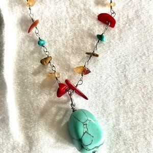 Lia Sophia Genuine Coral, Jasper, Howlite Turquoise Beaded Necklace